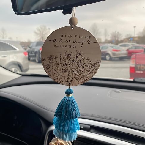 Christian Car Charm Gifts for Women Men, I am with You Always Rear View Mirror Hanger with Tassel Religious Car Hanging Ornament Car Accessories(Black) in Saudi Arabia