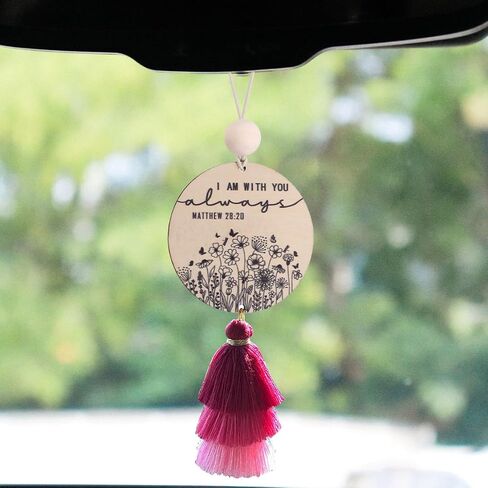 Christian Car Charm Gifts for Women Men, I am with You Always Rear View Mirror Hanger with Tassel Religious Car Hanging Ornament Car Accessories(Black) in Saudi Arabia