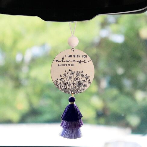 Christian Car Charm Gifts for Women Men, I am with You Always Rear View Mirror Hanger with Tassel Religious Car Hanging Ornament Car Accessories(Black) in Saudi Arabia