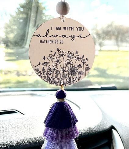 Christian Car Charm Gifts for Women Men, I am with You Always Rear View Mirror Hanger with Tassel Religious Car Hanging Ornament Car Accessories(Black) in Saudi Arabia