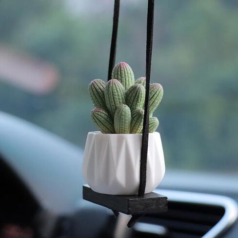 Cactus Fleshy Car Rear View Mirror Decorative Cactus Car Ornament Accessories Cute Potted Plant Succulent Hanging Pendant,E in Saudi Arabia