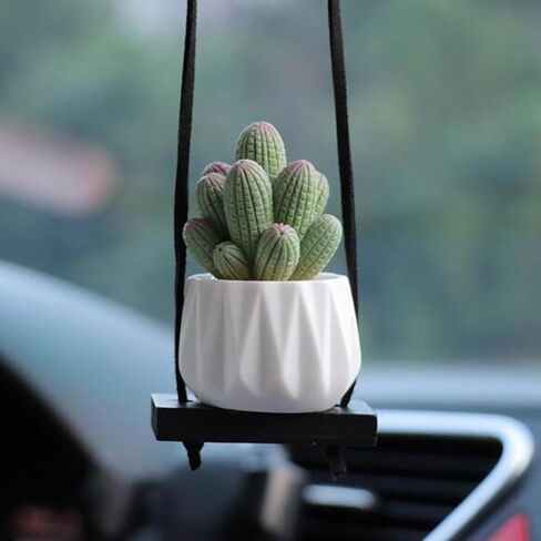 Cactus Fleshy Car Rear View Mirror Decorative Cactus Car Ornament Accessories Cute Potted Plant Succulent Hanging Pendant,E in Saudi Arabia