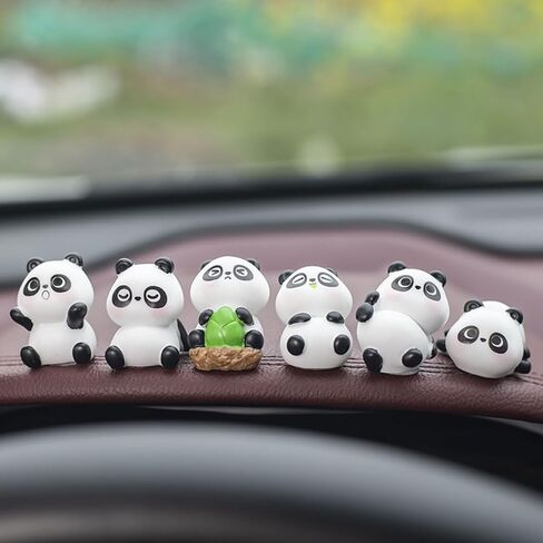 Mini Resin Panda and Orange Car Rear View Mirror Accessories, Funny Dashboard Decorations, Cute Car Interior Decors Ornament Gifts (Set of 6) in Saudi Arabia
