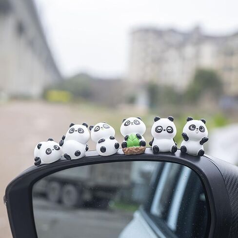Mini Resin Panda and Orange Car Rear View Mirror Accessories, Funny Dashboard Decorations, Cute Car Interior Decors Ornament Gifts (Set of 6) in Saudi Arabia