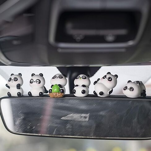 Mini Resin Panda and Orange Car Rear View Mirror Accessories, Funny Dashboard Decorations, Cute Car Interior Decors Ornament Gifts (Set of 6) in Saudi Arabia