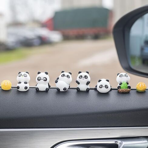 Mini Resin Panda and Orange Car Rear View Mirror Accessories, Funny Dashboard Decorations, Cute Car Interior Decors Ornament Gifts (Set of 6) in Saudi Arabia