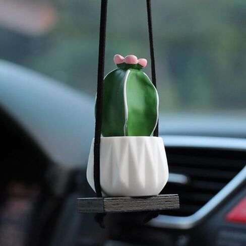 Cactus Fleshy Car Rear View Mirror Decorative Cactus Car Ornament Accessories Cute Potted Plant Succulent Hanging Pendant,E in Saudi Arabia