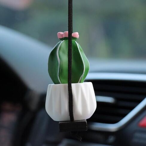 Cactus Fleshy Car Rear View Mirror Decorative Cactus Car Ornament Accessories Cute Potted Plant Succulent Hanging Pendant,E in Saudi Arabia