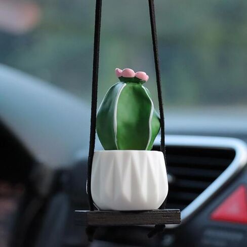 Cactus Fleshy Car Rear View Mirror Decorative Cactus Car Ornament Accessories Cute Potted Plant Succulent Hanging Pendant,E in Saudi Arabia
