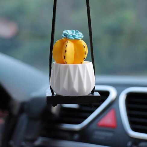 Cactus Fleshy Car Rear View Mirror Decorative Cactus Car Ornament Accessories Cute Potted Plant Succulent Hanging Pendant,E in Saudi Arabia