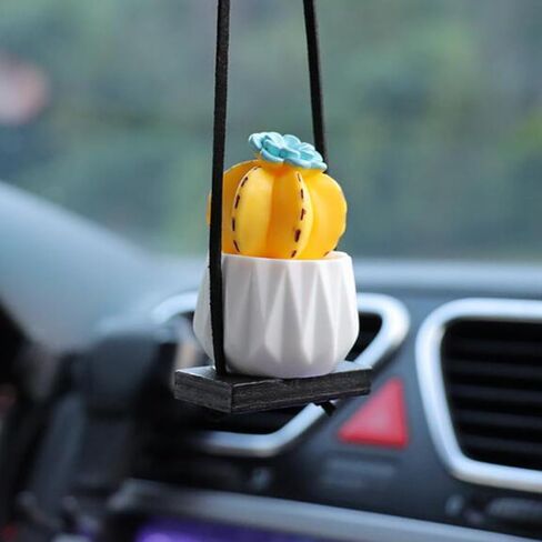 Cactus Fleshy Car Rear View Mirror Decorative Cactus Car Ornament Accessories Cute Potted Plant Succulent Hanging Pendant,E in Saudi Arabia