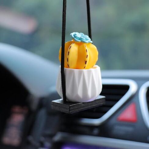 Cactus Fleshy Car Rear View Mirror Decorative Cactus Car Ornament Accessories Cute Potted Plant Succulent Hanging Pendant,E in Saudi Arabia