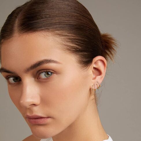 8 Pairs Silver Gold Climber Claw Studs Earrings Set for Look-like Multiple Piercing 14K Gold Plated Ear Cuff Studs Huggie Wrap Earrings for Women Small Ball Stud Zircon Gold Hoops Jewelry in Kuwait