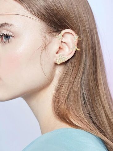 فراشة الأذن الكفة التفاف للنساء الزركون فراشة الأقراط كليب الذهب الساطع فراشة الأذن الأصفاد والأغطية للفتيات in Kuwait