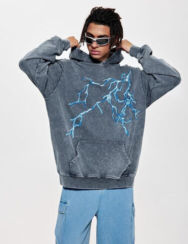 Vamtac Mens Graphic Hoodies Oversized Washed Vintage Hoodie Streetwear Sweatshirt Hooded Pullover in Kuwait