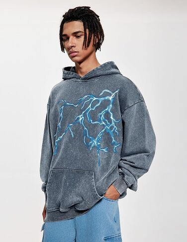 Vamtac Mens Graphic Hoodies Oversized Washed Vintage Hoodie Streetwear Sweatshirt Hooded Pullover in Kuwait