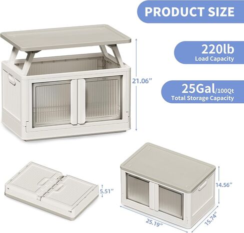 100Qt Outdoor Storage Box with Door and Lift - Storage Bins with Lids, Collapsible Plastic Storage Bins for Closets, Trunk Car, Camping, Outdoor/Indoor in Saudi Arabia