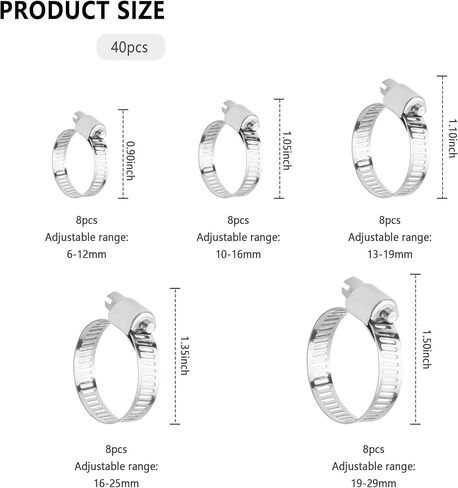 30 قطعة مشابك خرطوم من الفولاذ المقاوم للصدأ، 5/8 بوصة إلى 1 بوصة (16-25 مم) مشبك خط وقود قابل للتعديل، مشابك خرطوم الرادياتير أدوات السيارات لخط الوقود والأنابيب والأنابيب وخرطوم الرادياتير (16-25 مم) in Kuwait