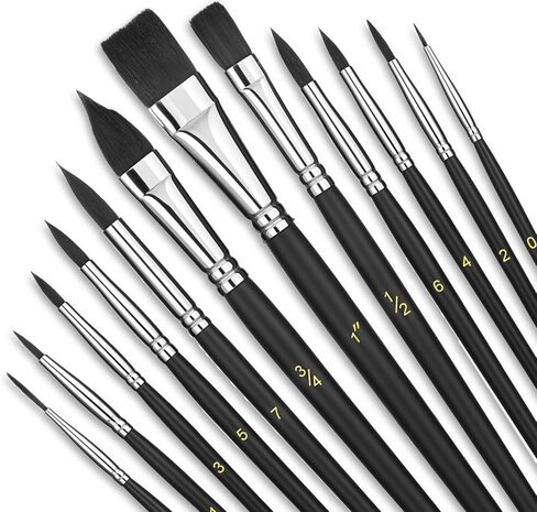 12pcs Watercolor Paint Brush Set, Cat Tongue Paint Brush Professional Artist Brushes for Acrylic Painting, Flat Soft Nylon Hair Oil Paint Brushes for Detail Painting Gouache Tempera Art Painting in Saudi Arabia