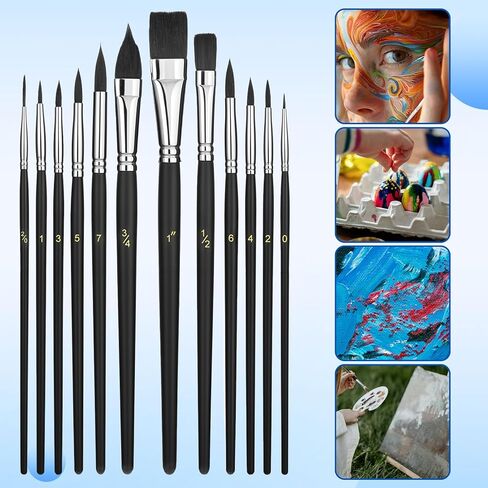 12pcs Watercolor Paint Brush Set, Cat Tongue Paint Brush Professional Artist Brushes for Acrylic Painting, Flat Soft Nylon Hair Oil Paint Brushes for Detail Painting Gouache Tempera Art Painting in Saudi Arabia