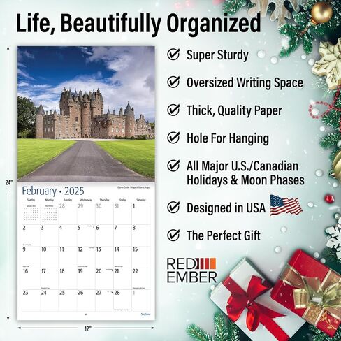 RED EMBER Select Scotland 2025 Hangable Monthly Wall Calendar | 12" x 24" Open | Thick & Sturdy Paper | Giftable in Saudi Arabia