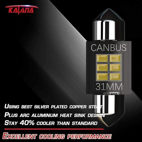 Katana T10 194 921 LED Bulbs,Dome Map Interior Door Backup Reverse License Plate Courtesy Parking Trunk Lights - CANBUS Error Free - 2835 Chips 6000K Cool White (Pack of 10) in Kuwait