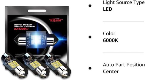 Katana T10 194 921 LED Bulbs,Dome Map Interior Door Backup Reverse License Plate Courtesy Parking Trunk Lights - CANBUS Error Free - 2835 Chips 6000K Cool White (Pack of 10) in Kuwait
