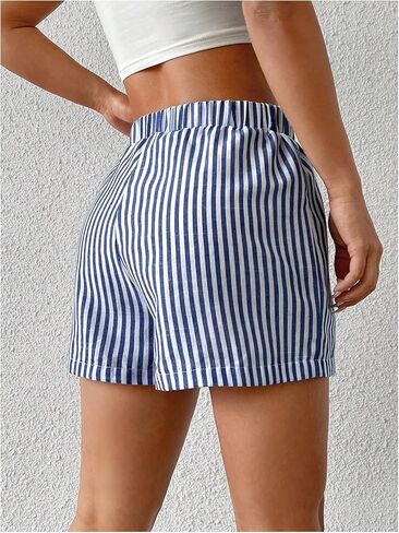 SHENHE Women's Striped Linen Shorts Elastic Waist Summer Straight Leg Casual Shorts in Saudi Arabia
