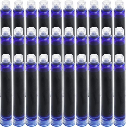 30PCS Blue Fountain Pen Ink Cartridges Refill, Blue Ink Refills, International Standard Size 3.4mm Bore Diameter (Blue) in Saudi Arabia