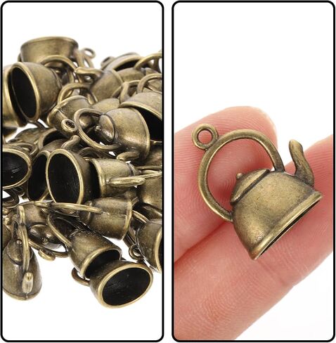 Yardwe 50pcs Metal Teapot Charms Ancient Silver Teapot Shape Pendant Kettle Figurine Tibetan Vintage Tea Kettle Charm Pendants for Jewelry Making Necklace Bracelet Earring Bulk in Saudi Arabia
