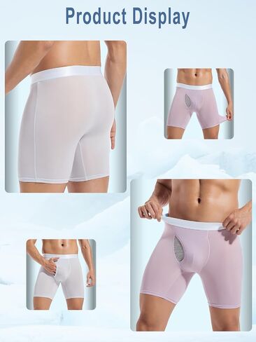 Men's Boxer Briefs Ice Silk Underwear,4-Pack Big & Tall XL-5XL Sexy Trunk Multipack Comfortable Cool Underwear Pack in Kuwait