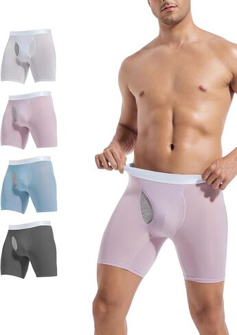 Men's Boxer Briefs Ice Silk Underwear,4-Pack Big & Tall XL-5XL Sexy Trunk Multipack Comfortable Cool Underwear Pack in Kuwait