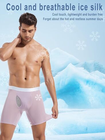 Men's Boxer Briefs Ice Silk Underwear,4-Pack Big & Tall XL-5XL Sexy Trunk Multipack Comfortable Cool Underwear Pack in Kuwait