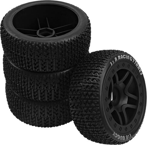 17mm Hex Hub 4.40''OD Rubber Tires & Plastic Wheel Rim w/Foam Compatible with 1/8 Arrma Python Kraton Redcat Kyosho Traxxas Sledge Losi HPI 1/8 Off-Road RC Buggy (Dot Style) in Saudi Arabia