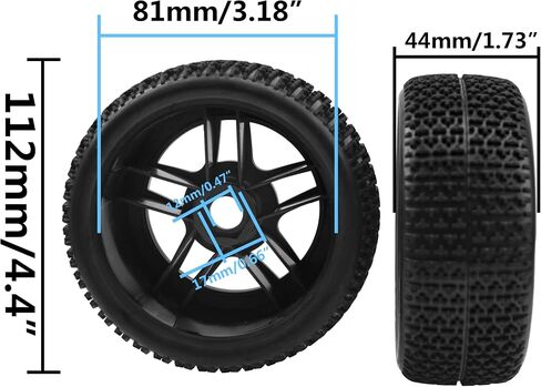 17mm Hex Hub 4.40''OD Rubber Tires & Plastic Wheel Rim w/Foam Compatible with 1/8 Arrma Python Kraton Redcat Kyosho Traxxas Sledge Losi HPI 1/8 Off-Road RC Buggy (Dot Style) in Saudi Arabia
