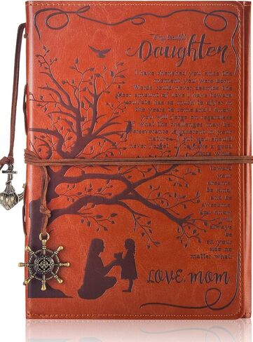 هدايا من الأب إلى الابنة مجلة كتابة جلدية من الأب مع اقتباسات ملهمة - شجرة الحياة الرجعية عيد ميلاد الزفاف التخرج العودة إلى المدرسة مذكرات شخصية، السفر، دفتر للكتاب بني in Kuwait