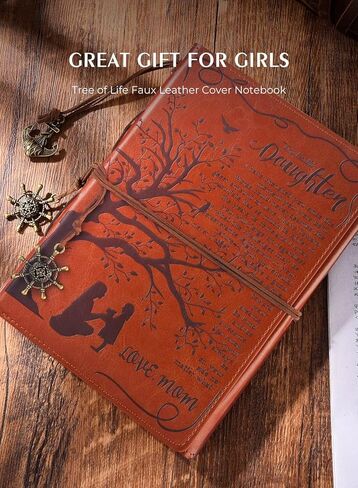 هدايا من الأب إلى الابنة مجلة كتابة جلدية من الأب مع اقتباسات ملهمة - شجرة الحياة الرجعية عيد ميلاد الزفاف التخرج العودة إلى المدرسة مذكرات شخصية، السفر، دفتر للكتاب بني in Kuwait