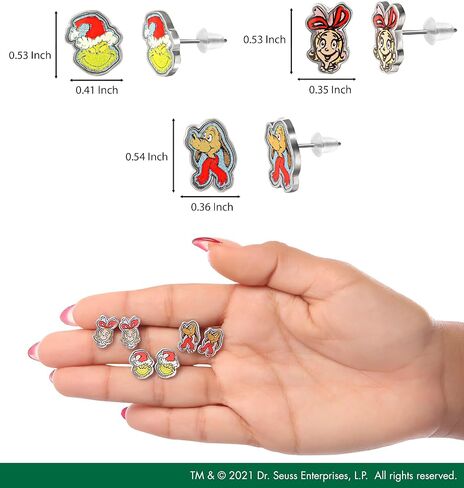 مجموعة أقراط دكتور سوس ذا غرينش المرصعة مكونة من 3 أزواج مرخصة رسميًا، أقراط عصرية لعيد الميلاد للنساء in Kuwait