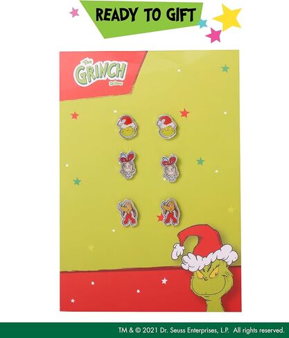 مجموعة أقراط دكتور سوس ذا غرينش المرصعة مكونة من 3 أزواج مرخصة رسميًا، أقراط عصرية لعيد الميلاد للنساء in Kuwait