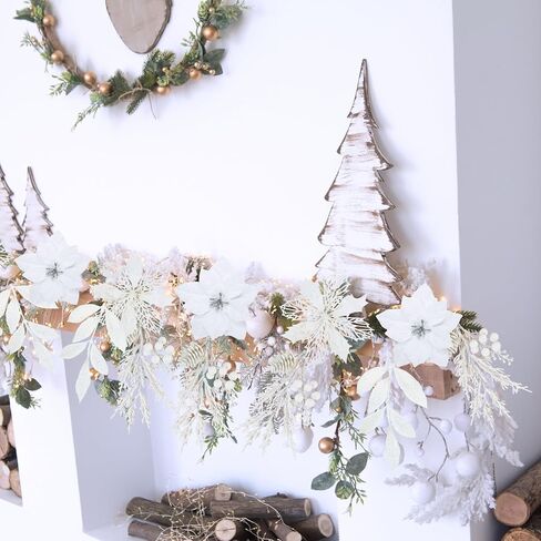 Winlyn 35 Pcs Christmas Artificial Poinsettia Flowers Picks and Artificial Leaves Sprays Teal Glitter Christmas Floral Picks for Teal Christmas Tree Holiday Decorations Centerpiece Wreath DIY Crafts in Saudi Arabia