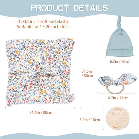 تولد من جديد دمى الطفل الملابس قماط بطانية مجموعة تناسب 17-22 بوصة تولد من جديد دمى فتاة وهمية ملابس الطفل الملحقات 4 قطع بطانية صديقة للبشرة in Kuwait