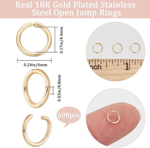 Beebeecraft 1 صندوق 600 قطعة مجوهرات سبليت خواتم 18K مطلية بالذهب الفولاذ المقاوم للصدأ 6 مللي متر حلقات الانتقال المفتوحة لصنع المجوهرات in Saudi Arabia
