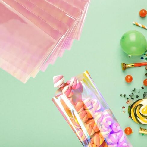 PACKSISTER Holographic Cellophane Treat Bags with Twist Ties for Gift Wrapping, Bakery, Cookie, Candies, Dessert, Baskets Packaging(5"X7",100 Pcs) in Saudi Arabia