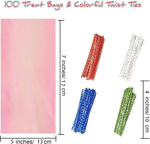 PACKSISTER Holographic Cellophane Treat Bags with Twist Ties for Gift Wrapping, Bakery, Cookie, Candies, Dessert, Baskets Packaging(5"X7",100 Pcs) in Saudi Arabia