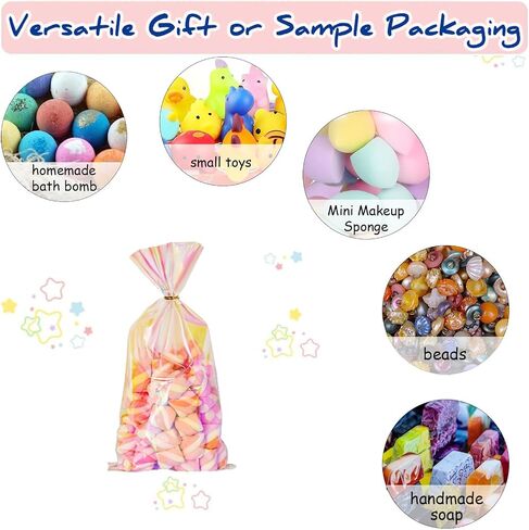 PACKSISTER Holographic Cellophane Treat Bags with Twist Ties for Gift Wrapping, Bakery, Cookie, Candies, Dessert, Baskets Packaging(5"X7",100 Pcs) in Saudi Arabia