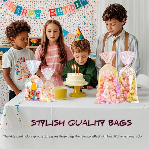 PACKSISTER Holographic Cellophane Treat Bags with Twist Ties for Gift Wrapping, Bakery, Cookie, Candies, Dessert, Baskets Packaging(5"X7",100 Pcs) in Saudi Arabia