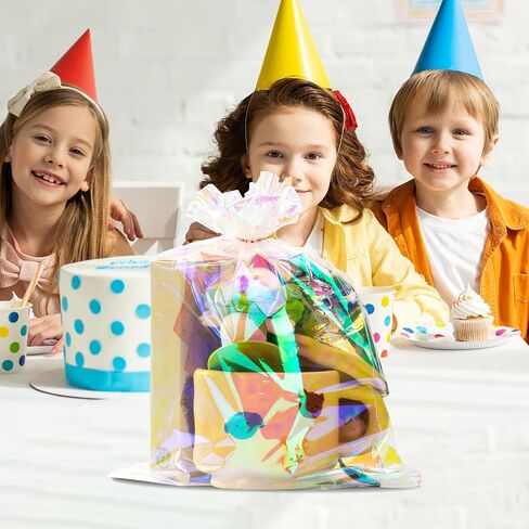 QCBF Cellophane 4 * 9 inch, Rainbow holographic gift bag, 100pcs, clear glass bag with twisted zipper tie, suitable for birthday parties, Valentine's Day, Easter, wedding, Christmas, Halloween in Saudi Arabia