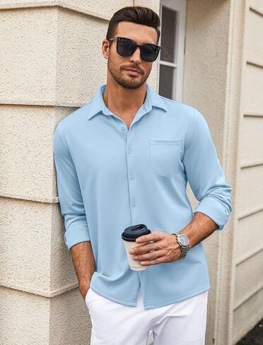 COOFANDY Mens Wrinkle Free Dress Shirts Long Sleeve Untucked Shirts Casual Button Down Shirts in Saudi Arabia