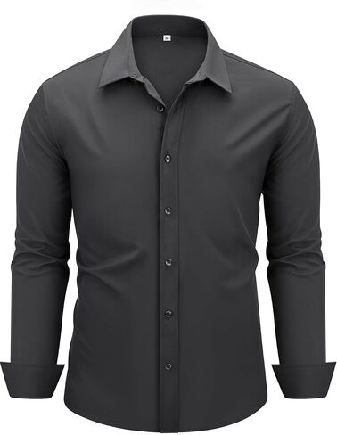 MAGE MALE Men's Dress Shirts Solid Long Sleeve Stretch Wrinkle-Free Formal Shirt Business Casual Button Down Tops in Kuwait
