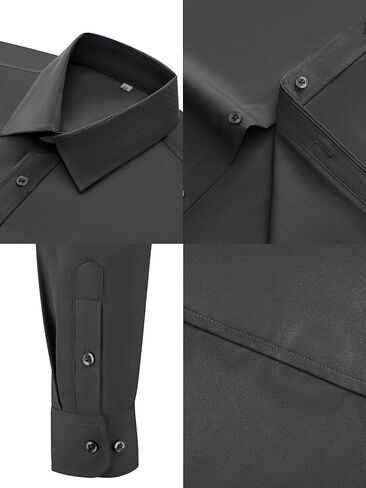 MAGE MALE Men's Dress Shirts Solid Long Sleeve Stretch Wrinkle-Free Formal Shirt Business Casual Button Down Tops in Kuwait